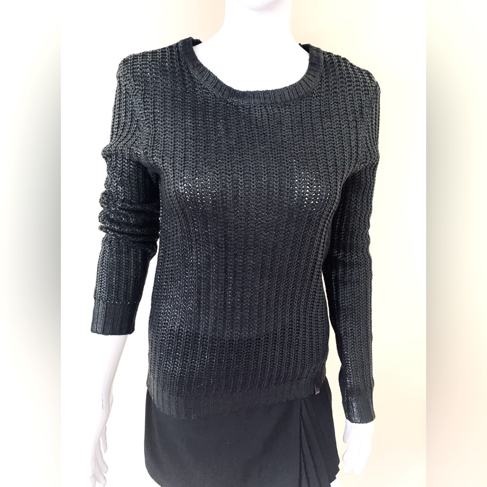 RUDSAK design shiny black acrylic knit sweather top crew neck long sleeves logo